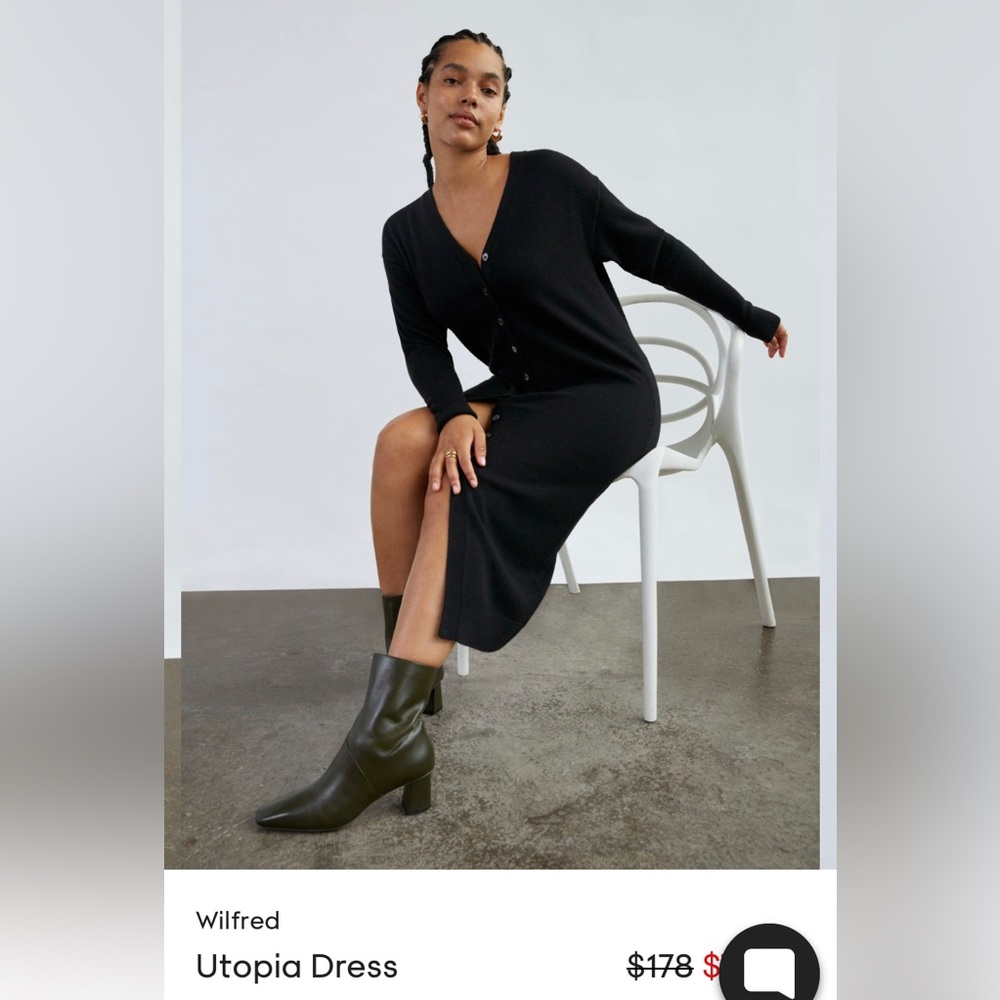 Aritzia Wilfred Utopia Long Sleeve Button Knit Dress - Black